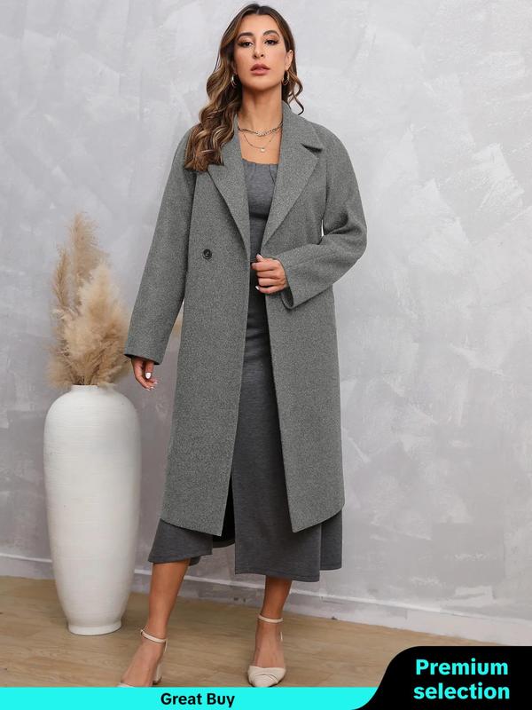 Women's Plain Button Pocket Lapel Neck Coat without Dress, Casual Jackets, Loose Solid Color Long Sleeve Outerwear for Fall & Winter, Coats for Winter Women 2024, Fall Outfits 2024