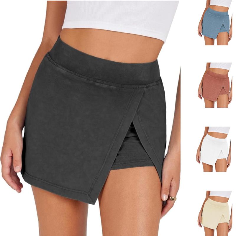 Tanming Mini Skirts for Women High Waist Split Hem Casual Fitted Athletic Bodycon Skort Skirts with Shorts