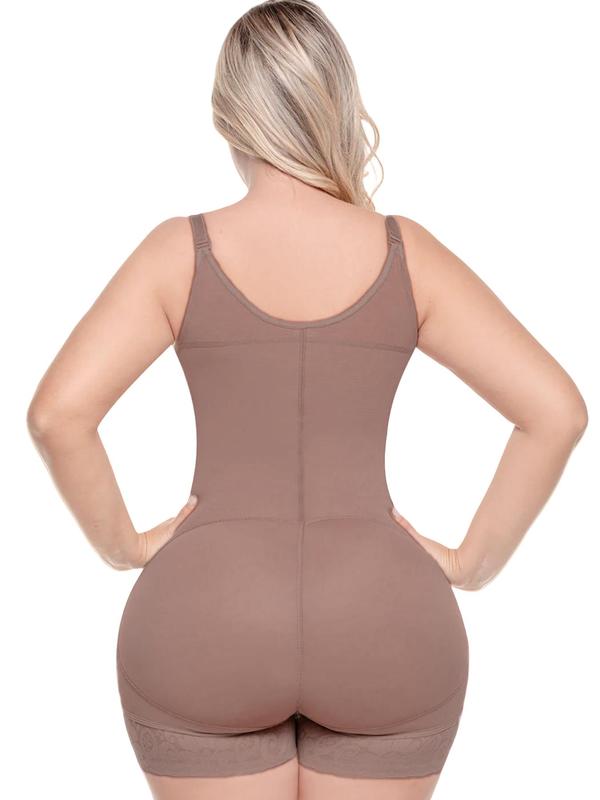 Women's Plain Contrast Lace Open Bust Hook & Eye Closure Shapewear Bodysuit, High Stretch Tummy Control Butt Lifting Shaper Romper, Ladies Sexy Shapewear for Daily Wear