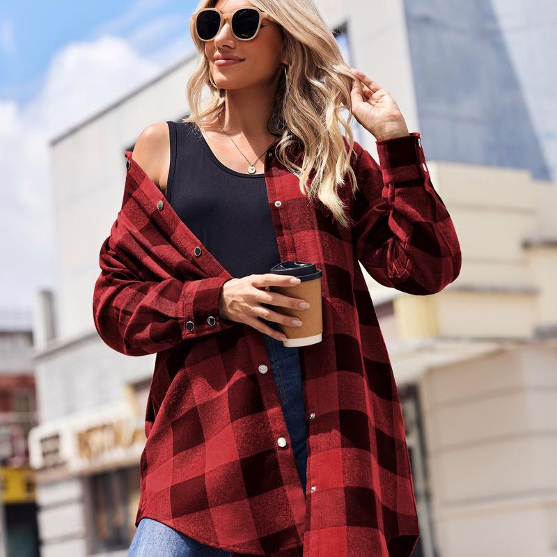 ZEAGOO Black Friday Flannel for Women 2024 Fashion Long Sleeve Plaid Button Down Shirts Shacket Blouse Top with Pockets jacket Casual Collar S-XXL