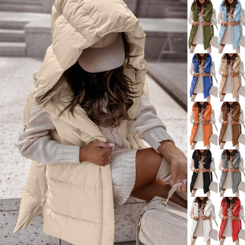 Goranbon Womens Winter Hooded Puffer Vest Side Zip up Cotton Padded Jacket Coat