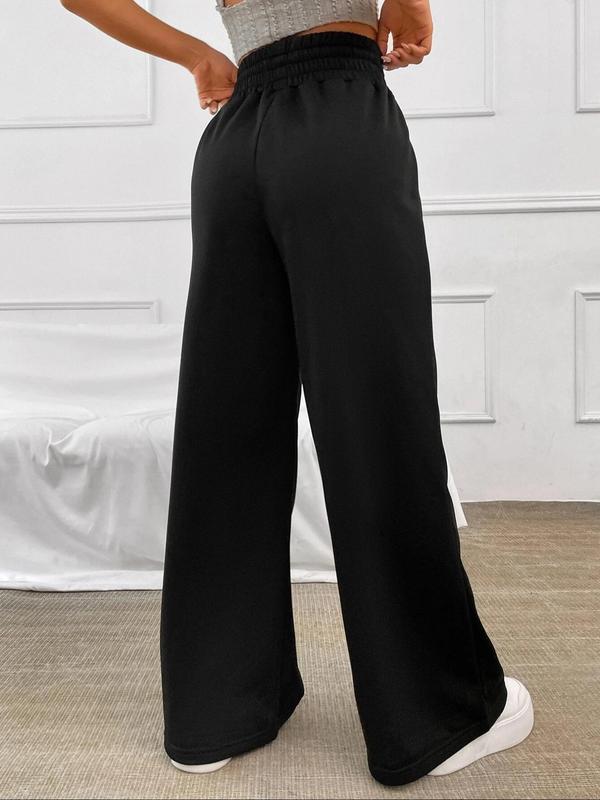 Women's Drawstring High Waist Wide Leg Pants, Casual Comfy Solid Trousers for Fall, Women's Bottoms for Daily Wear, Downtown Girl Clothes  Preppy 80s Clothes