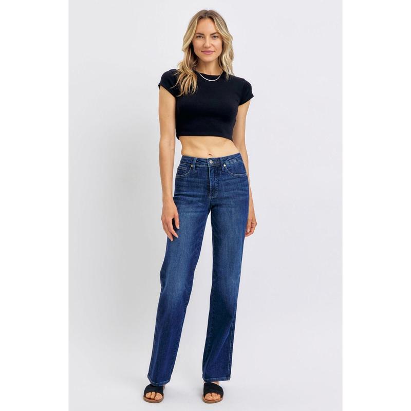 JUDY BLUE MID RISE TUMMY CONTROL CLASSIC STRAIGHT LEG JEANS