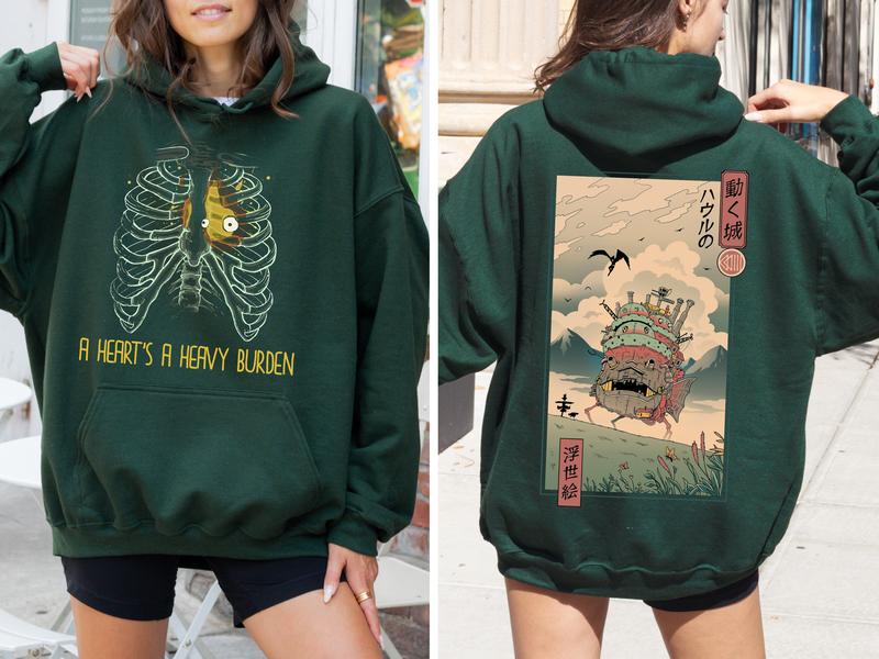 Anime | A Heart's A Heavy Burden 2 Sided Hoodie, Sweatshirt, Tshirt, Howls Moving Castle Shirt, Studio Ghibli, Anime Hoodie, Anime Sweatshirt