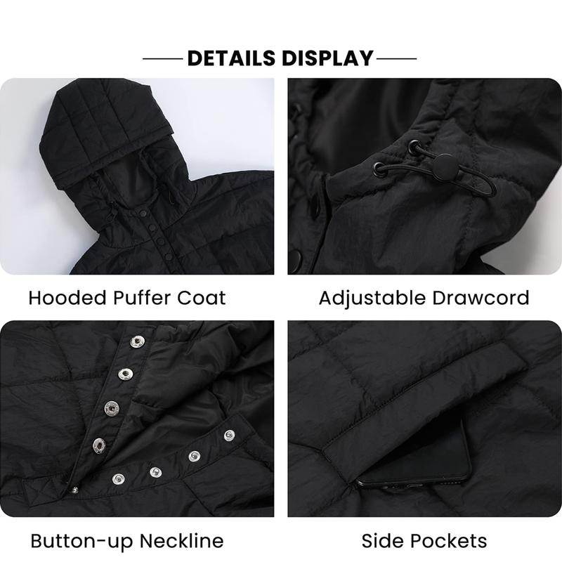 Yeokou Women's Oversized Hooded Windbreaker Quilted Lightweight Winter Warm Pullover Padded Hooded Jacket