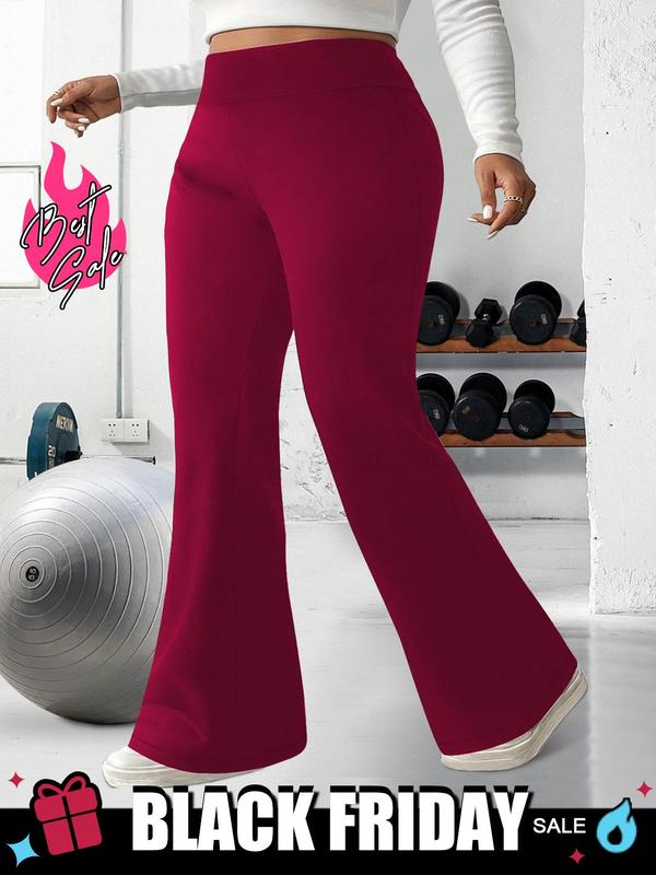  Solid High Waist Flare Leg Leggings, Casual Pants Comfy High Stretch Bell Bottom Trousers for Daily Wear, Women's Bottoms for Summer, Summer Outfits, Plus Size Fall Clothing, Gift Set