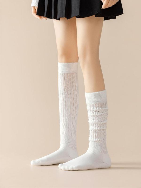 Women's Solid Over The Calf Socks, Casual Comfy Breathable Socks for Daily Wear, Women's Socks for Fall & Winter