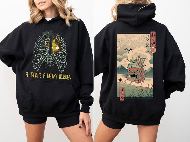 Anime | A Heart's A Heavy Burden 2 Sided Hoodie, Sweatshirt, Tshirt, Howls Moving Castle Shirt, Studio Ghibli, Anime Hoodie, Anime Sweatshirt