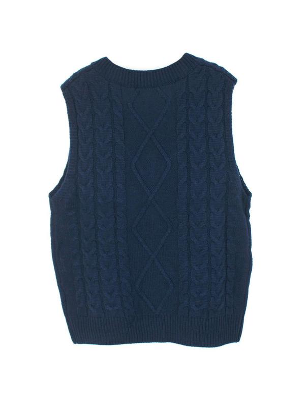 Women's Solid V Neck Cable Knit Vest Sweater, Casual Sleeveless Jumper Vest for Fall & Winter, Fashion Ladies' Knitwear for Daily Wear