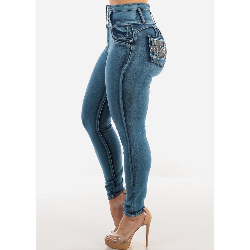 Butt Lift Super High Waist Skinny Jeans Med Sand Wash