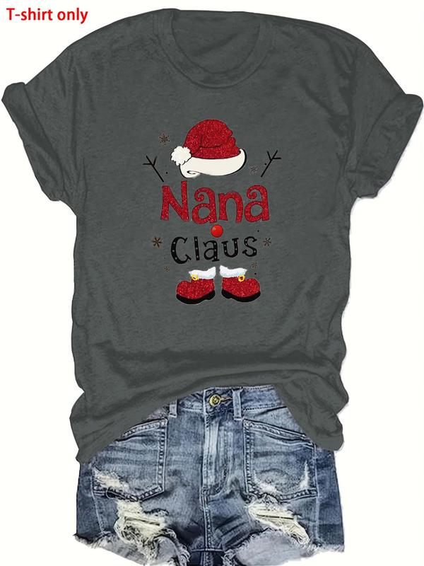  Women's Christmas Themed Round Neck Graphic Tee, Casual Short Sleeve Crew Neck T-shirt for Summer, Fashion Women's Top for Daily Wear