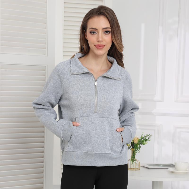 COSSEN Womens Sweatshirts Half Zip Cropped Pullover Fleece Quarter Zipper Hoodies Fall outfits Clothes Thumb Hole Womenswear Sweaters Comfort Long Sleeve Tops Casual