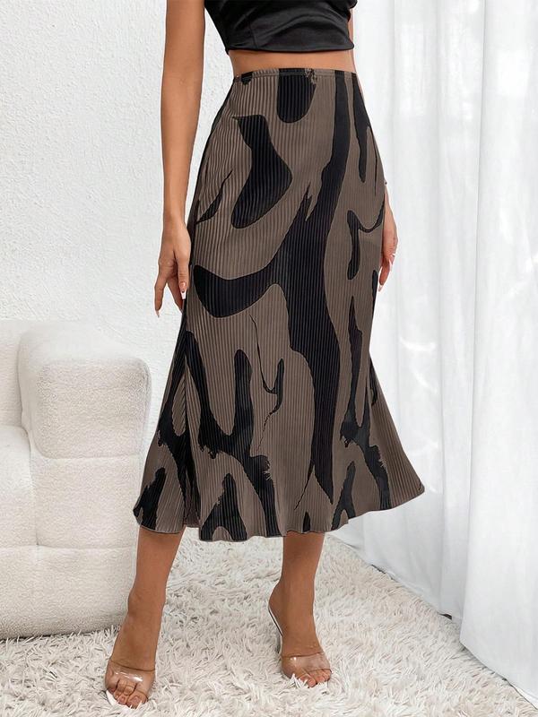 Women's All Over Print High Waist Mermaid Skirt, Elegant Fashion Casual Skirt for Daily Outdoor Wear, Ladies Bottoms for Spring & Fall