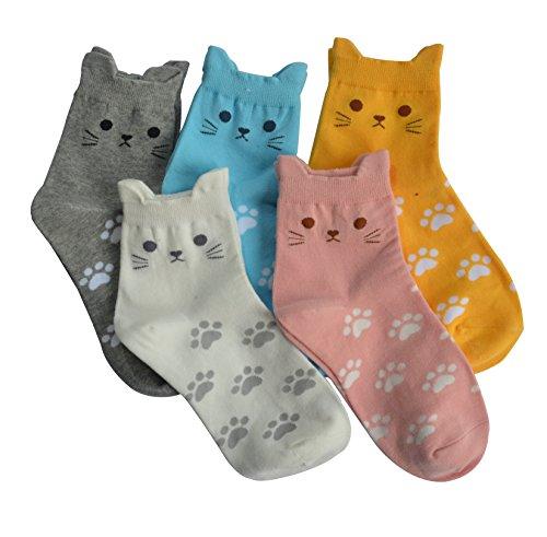 5 Pairs Women's Cat Socks Cat Gifts for Cat Lovers Cat Mom Gifts Cat Gifts for Women Teenage Girls Fabric Womenswear