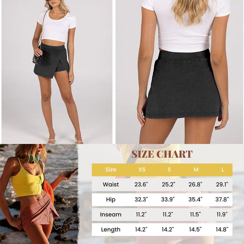 Tanming Mini Skirts for Women High Waist Split Hem Casual Fitted Athletic Bodycon Skort Skirts with Shorts