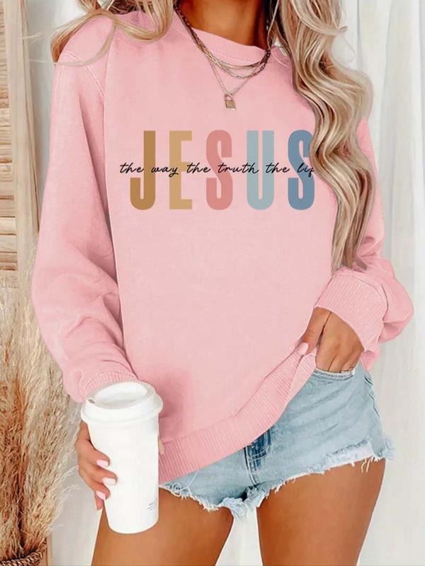 Women's Letter Print Drop Shoulder Sweatshirt, Casual Long Sleeve Round Neck Pullover for Fall & Winter, Women's Clothes for Daily Wear