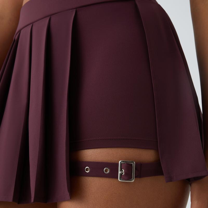 Halara Breezeful High Waisted Pleated 2-in-1 Side Pocket Adjustable Buckle Mini Quick Dry Casual Skirt