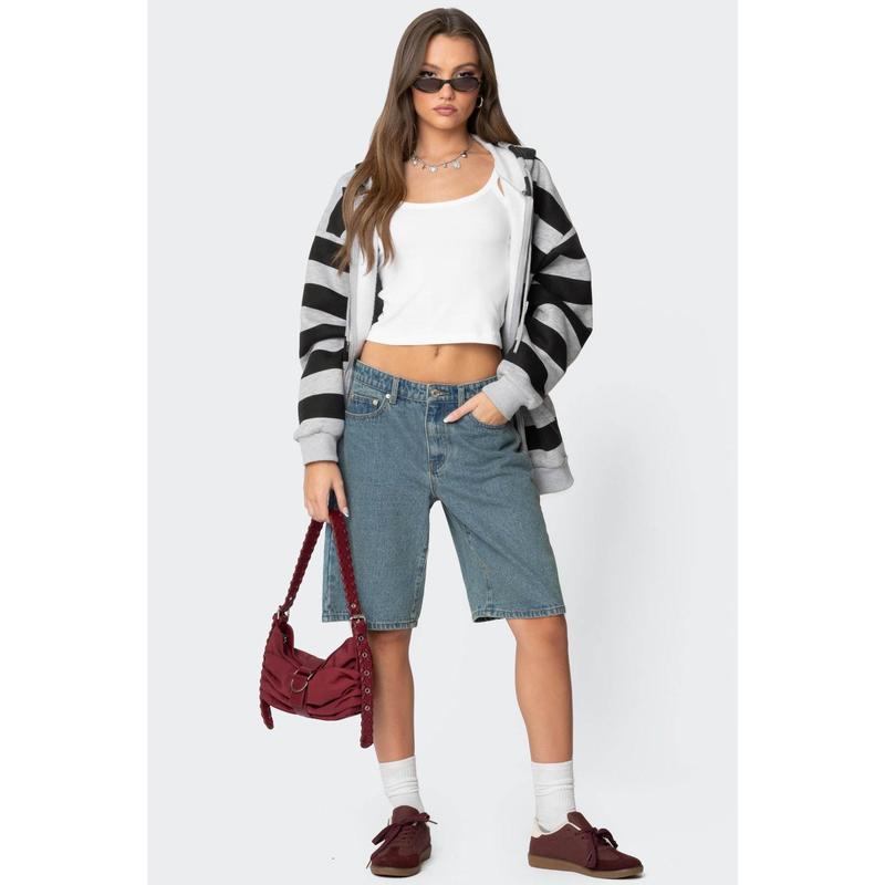 Oversized Low Rise Denim Bermuda Shorts