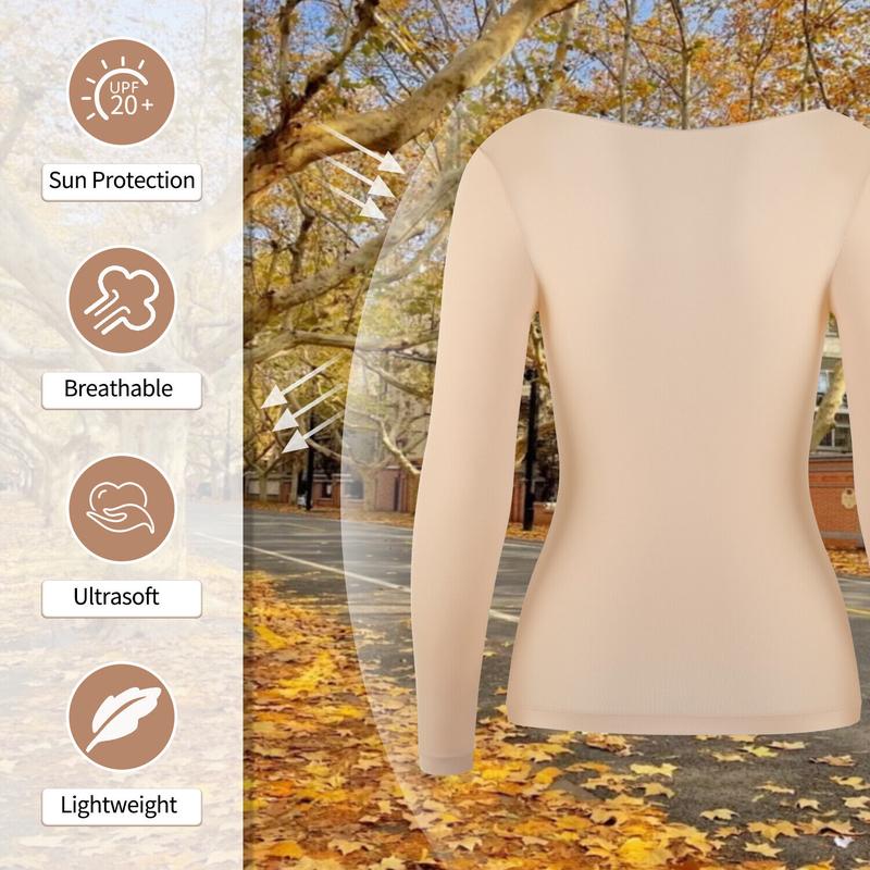 Women Ultra-Soft Seamless Thermal Long Sleeve Crew Neck Tops for Fall Winter Loungewear & Underwear, Women's Sleepwear Base Layer Stretchy