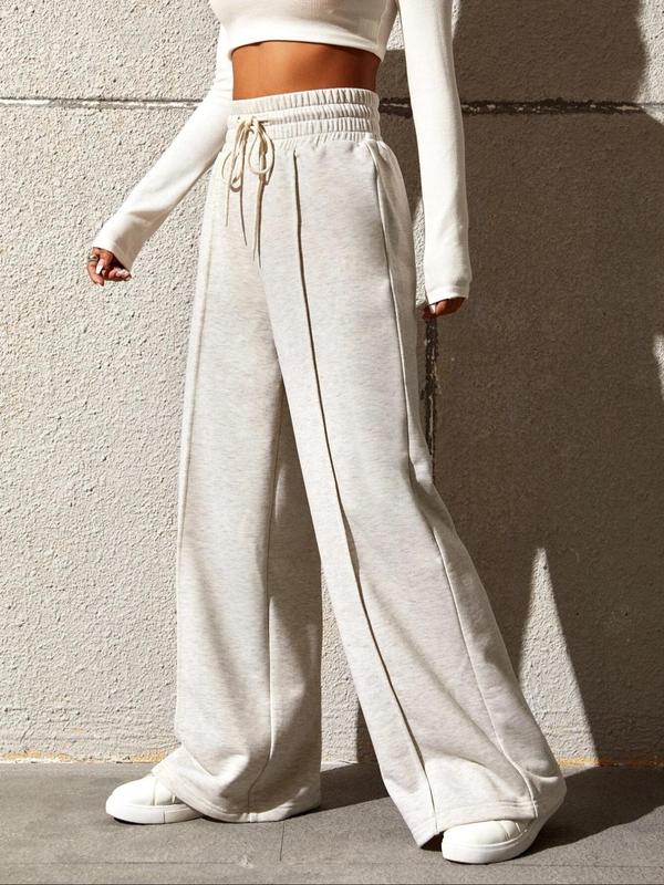 Women's Drawstring High Waist Wide Leg Pants, Casual Comfy Solid Trousers for Fall, Women's Bottoms for Daily Wear, Downtown Girl Clothes  Preppy 80s Clothes