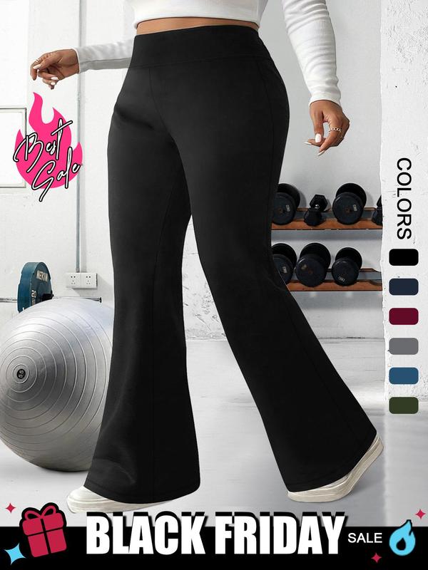  Solid High Waist Flare Leg Leggings, Casual Pants Comfy High Stretch Bell Bottom Trousers for Daily Wear, Women's Bottoms for Summer, Summer Outfits, Plus Size Fall Clothing, Gift Set