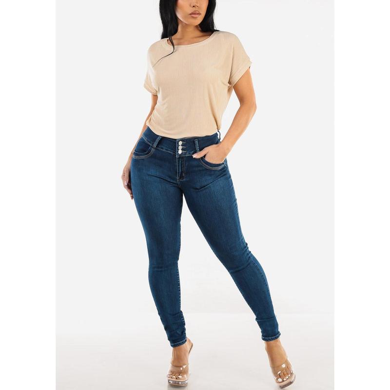 High Waist Butt Lift Skinny Jeans w Back Pocket Design