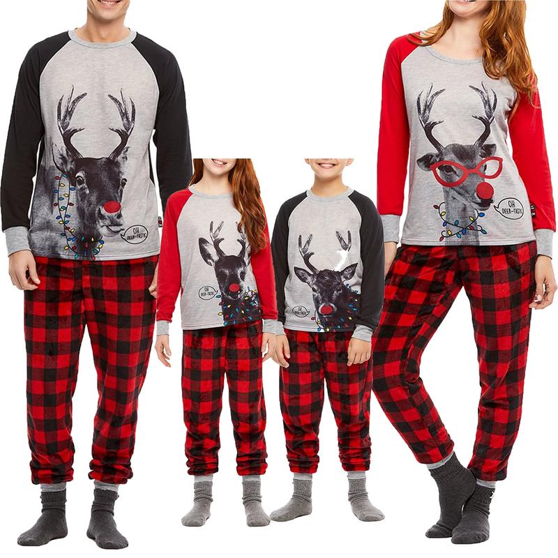 Calsunbaby Christmas Xmas Family Matching Set Pajamas Sleepwear Nightwear Kids Adult Deer Plaid Pyjamas