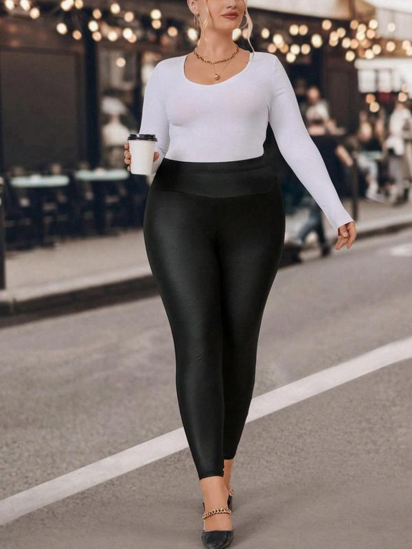 Plus Size Solid Color Leggings, Casual Comfy Skinny Pants for Women, Women's Bottoms for All Seasons