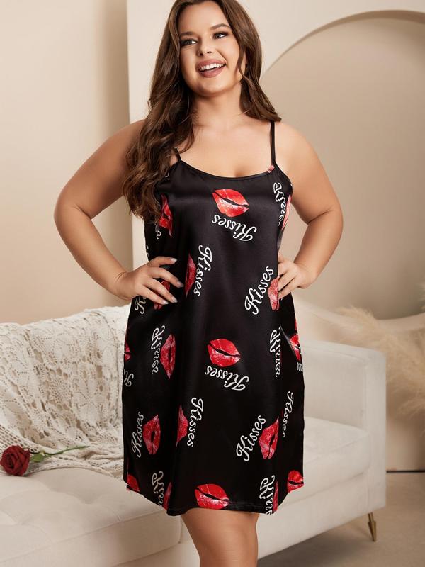 Plus Size Clothing Leopard Print Backless Cami Nightdress, Women's Plus Size Silk Satin Nightgown, Casual Comfy Spaghetti Strap Sleeveless PJ Dress for All Seasons