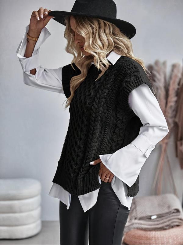 Women's Plain Sweater Vest, Casual Sleeveless Round Neck Jumper Vest for Fall & Winter, Women's Knitwear for Daily Wear