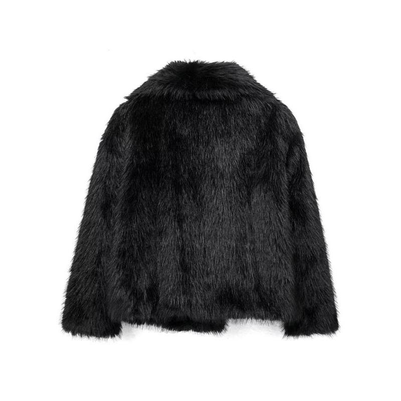 Women's Solid Color Faux Fur Fuzzy Jacket, Casual Long Sleeve Collared Fuzzy Coat for Fall & Winter, Women's Clothing for Daily Wear Womenswear Tops