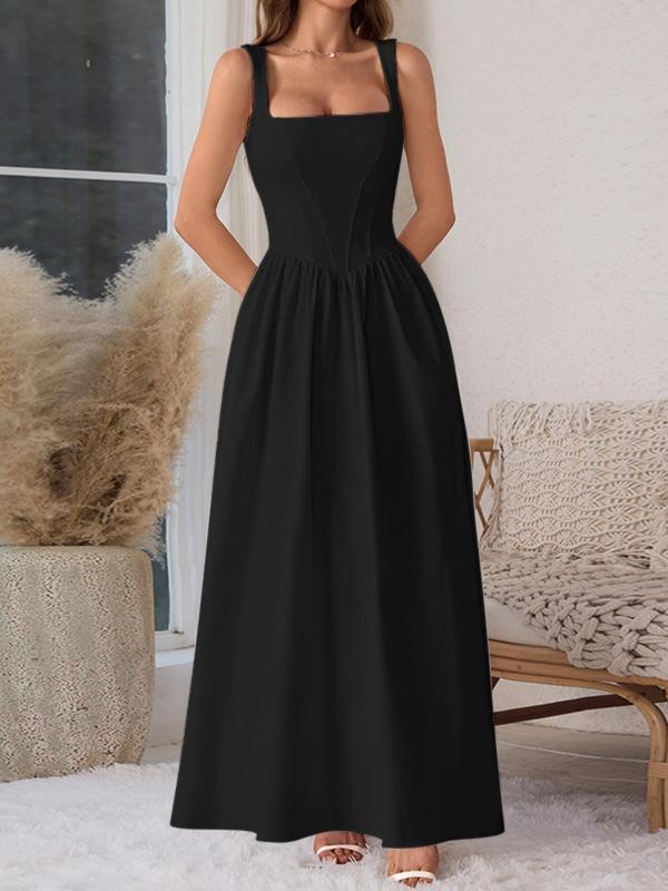 Women's Plain Square Neck A Line Tank Dress, Elegant Sleeveless Dress for Party Holiday Wedding Guest, Ladies Spring & Fall Clothes, Dresses for Women, Women's Clothing, Holiday Dresses