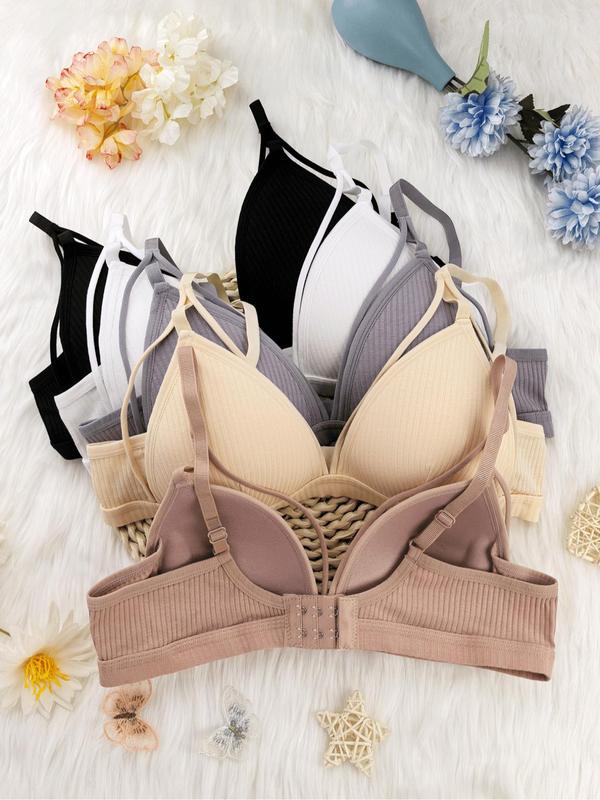 Women's Minimalist Summer Basic Solid Wireless Bra, Back To School Lingerie for Women, Lady Casual Comfortable Adjustable Strap Push Up Bra for Summer Daily Wear, Softness Lingerie Wear for All Seasons, Womenswear Underwear