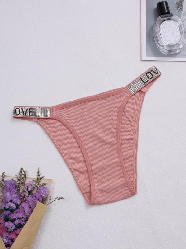 Women's Letter Rhinestone Decor Panty, Soft Knicker for Daily Wear, Comfort Basic Underwear for Women, Minimalist Womenswear for All Seasons