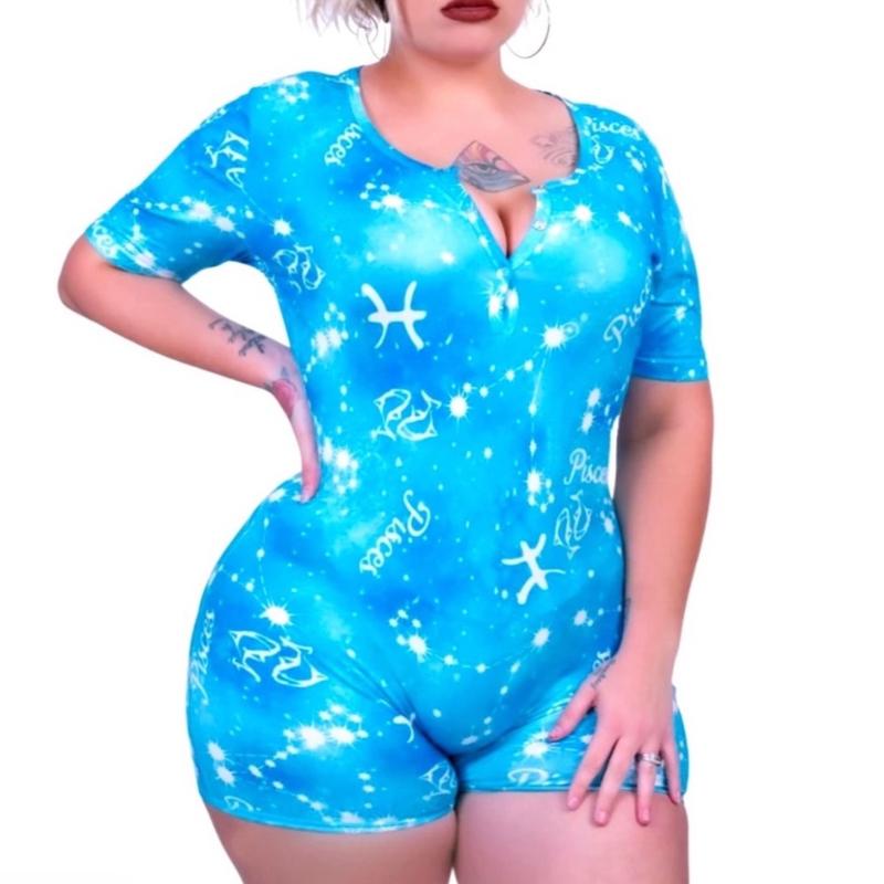 Blue Pisces horoscope onesie Cotton Breathable Comfort Comfy Cute Fabric Stretchy Womenswear Bodysuits Lightweight womenswear pajama lady homewear