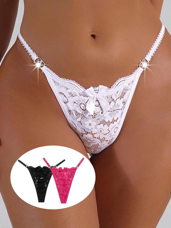 Women's 3pcs Plain Floral Lace Bow Decor O-ring Linked Thongs, Summer Wear 2024, Fashionable Casual Sexy Knicker for Daily Wear, Ladies Underwear for All Seasons