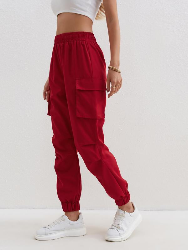 Women's Pocket High Waist Cargo Pants, Pants for Women, Casual Elastic Waist Jogger Pants, Mean Girl Pants, Comfort Cargo Pants Women, Casual Summer Bottoms