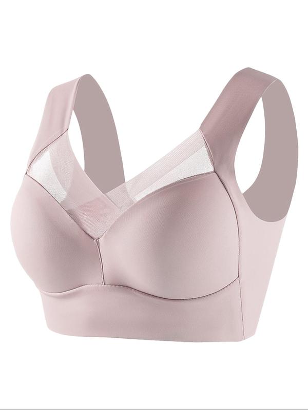 Women's Basic Contrast Mesh Wireless Bra, Casual Plain Push Up Lingerie Top, Comfortable Breathable Lingerie for All Seasons