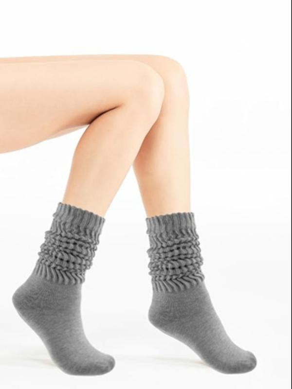 Women's Solid Color Crew Slouch Socks, Casual Soft Comfy Breathable Mid-calf Socks for Fall & Winter, Women's Socks for Daily Wear