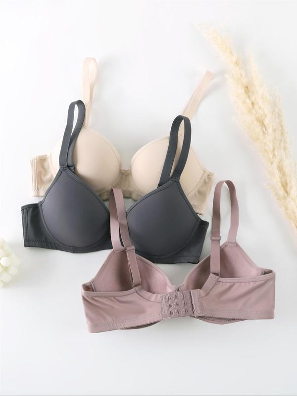 Women's Solid Push Up Underwire Bra, Basic Comfort Adjustable Strap Lingerie Top for Daily Wear, Women's Lingeries for All Seasons