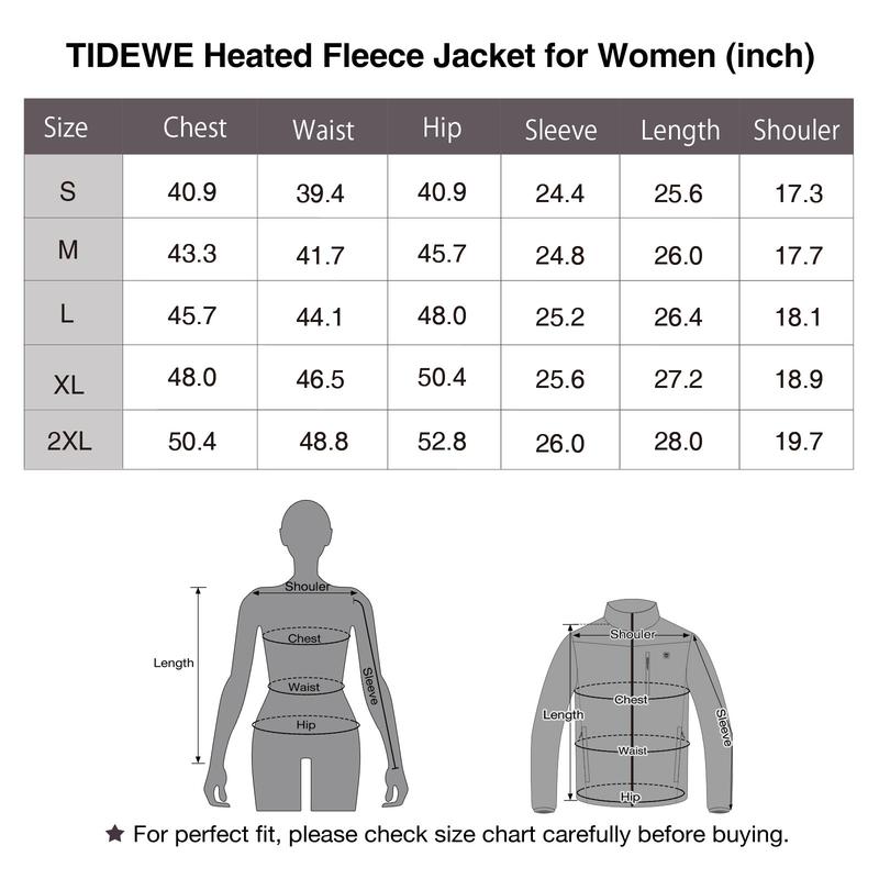 TIDEWE Women’s Heated Jacket Fleece with Battery Pack, Rechargeable Coat for Hunting (Black, Camo, Size S-XXL) heated jacket