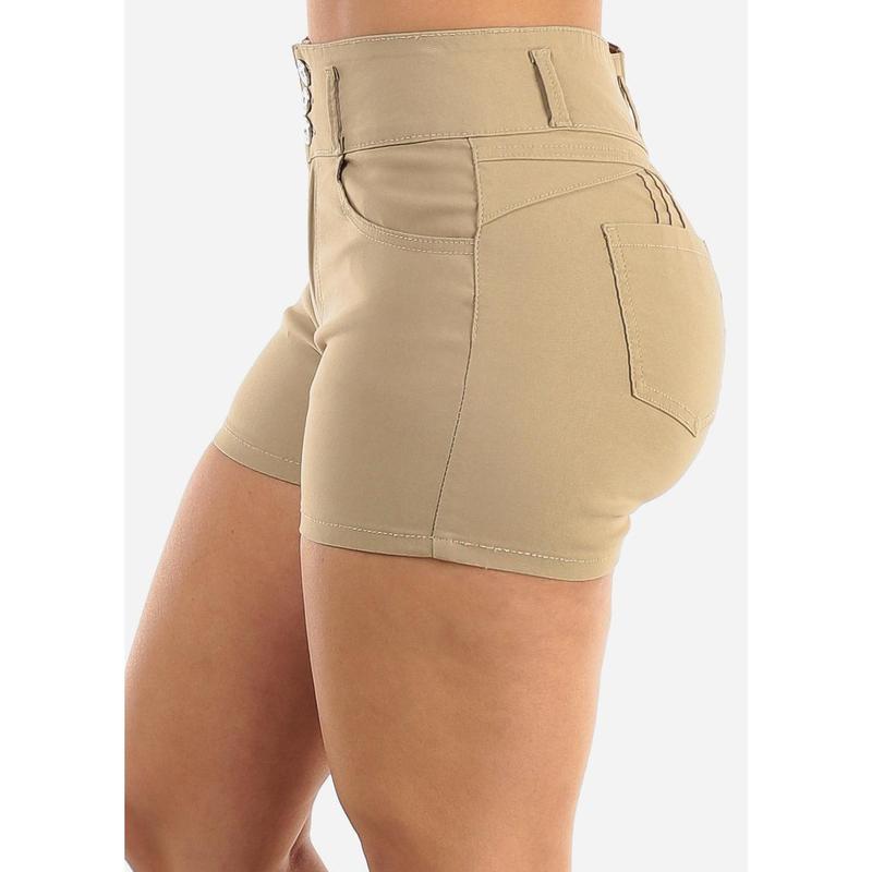 MX JEANS High Waist Hyper Stretch Butt Lifting Shorts Khaki