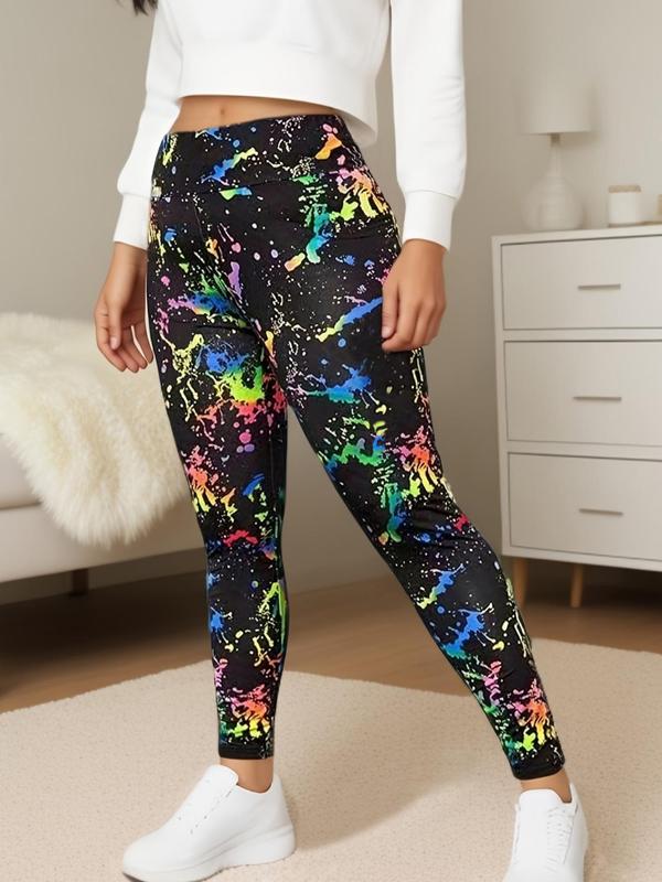 Plus Size All Over Print High Waist Leggings, Casual Comfy Skinny Pants for Women, Women's Bottoms for Summer