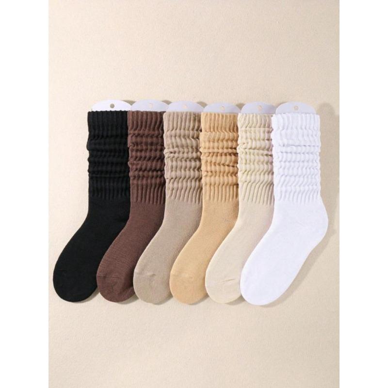 Women's Solid Crew Socks, Baggy Socks, Multi-pack Soft Comfy Breathable Cozy Mid-calf Socks for Daily Wear, Socks for Women, Comfort Casual Womenswear, Lady's Fall & Winter Socks & Hosiery, Fall Clothes