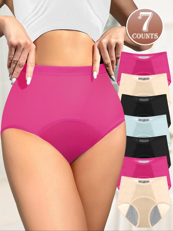  Solid Color Full Coverage High Waist Period Panty, Breathable Comfortable Period Underwear for Daily Wear, Women's Underwear for All Seasons