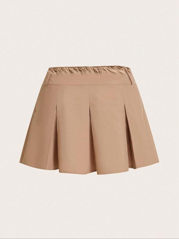  Solid Plicated High Waist A Line Skirt, Elegant Fashion Casual V-shaped Short Skirt for Daily Outdoor Wear, Women Clothing for Summer