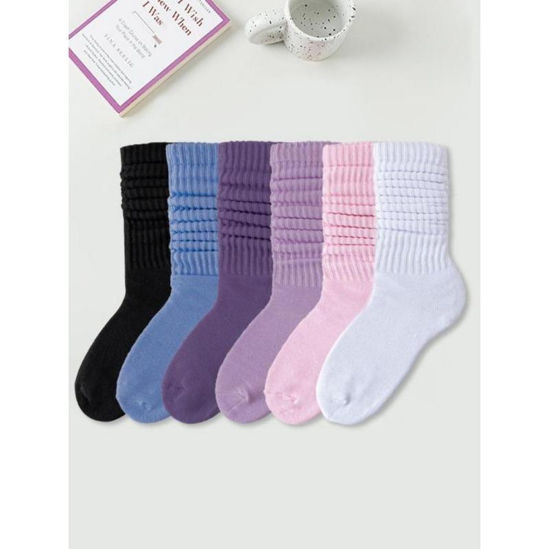 Women's Solid Crew Socks, Baggy Socks, Multi-pack Soft Comfy Breathable Cozy Mid-calf Socks for Daily Wear, Socks for Women, Comfort Casual Womenswear, Lady's Fall & Winter Socks & Hosiery, Fall Clothes