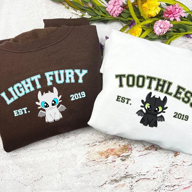 Toothless and Light Fury Sweatshirts, Dragon's Couple Sweatshirt, Valentine Couple Sweatshirt Clothing