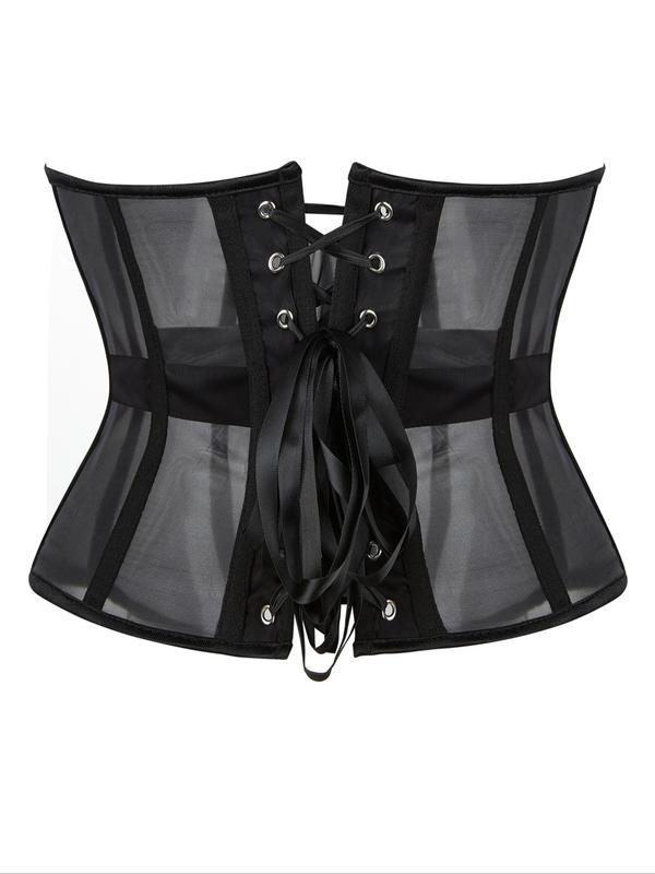 Women's Contrast Mesh Lace Up Waist Trainer, Sheer Grommet Eyelet Tummy Control Corset Shapewear Top, Tummy Tuck Shaper, Ladies Shapewear for Daily Wear