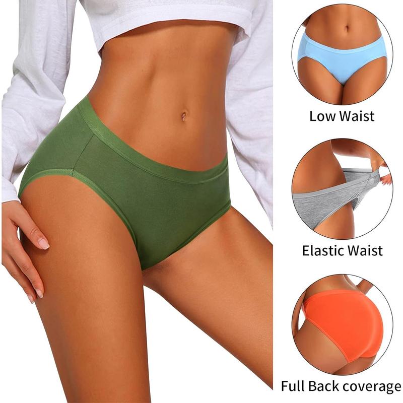 Women's Cotton Bikini Panties, High-Cut Full Coverage Stretch Cool Underwear for Women Womenswear Lady Comfort Lingerie